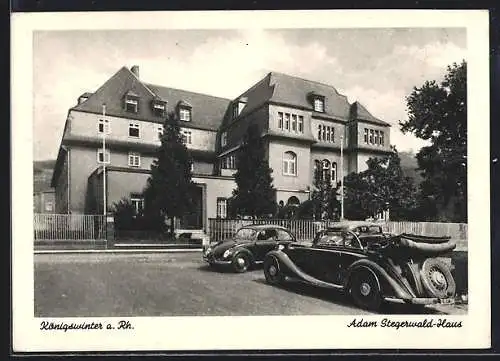 AK Königswinter a. Rh., Adam Stegerwald-Haus mit Strasse, VW-Käfer