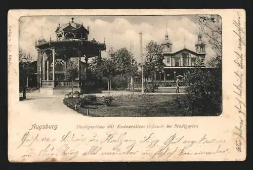 AK Augsburg, Musikpavillon mit Gasthaus im Stadtgarten