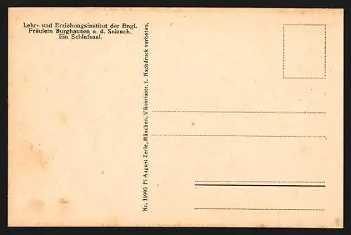 AK Burghausen a. d. Salzach, Lehr- und Erziehungsinstitut der Engl. Fräulein, Ein Schlafsaal, Innenansicht