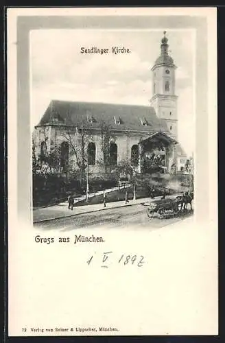 AK München, Sendlinger Kirche mit Strasse