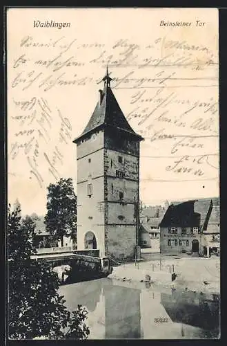 AK Waiblingen, Beinsteiner Tor mit Gasthaus Ch. Daun