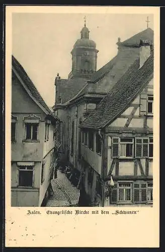 AK Aalen, Evangelische Kirche mit Gasthaus Schwanen