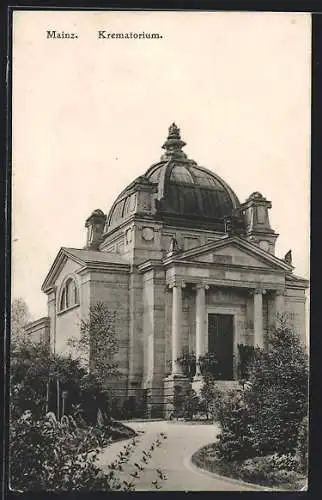 AK Mainz, Krematorium mit Zugangsweg