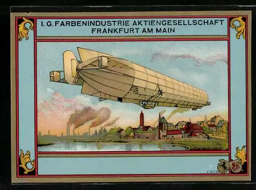 Vertreterkarte Frankfurt am Main, I.G. Farbenindustrie A.G., Zeppelin, Luftschiff
