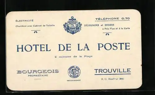 Vertreterkarte Trouville, Hotel de la Poste, Propoetaire Bourgeois