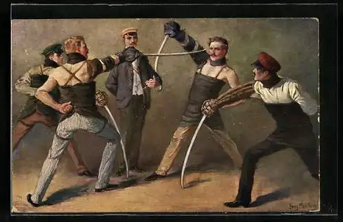 Künstler-AK Georg Mühlberg: Säbelmensur der Studenten