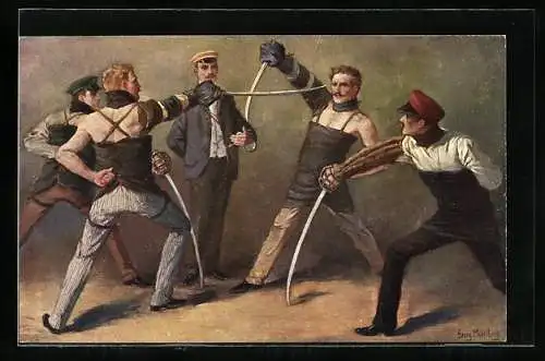 Künstler-AK Georg Mühlberg: Säbelmensur der Studenten