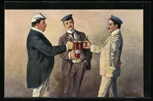 Künstler-AK Georg Mühlberg: Bierduell, Studenten