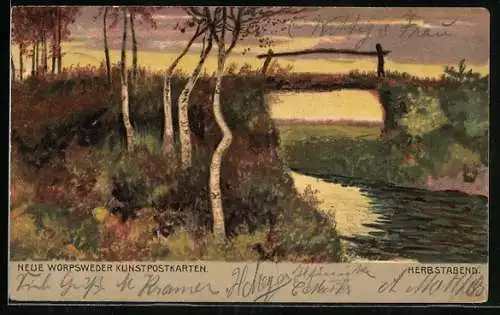 Künstler-AK Worpsweder Künstlerkolonie: Worpswede, Herbstabend an einer Brücke
