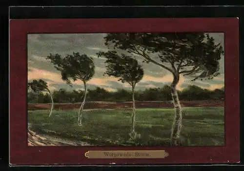 Künstler-AK Worpsweder Künstlerkolonie: Bäume im Sturm