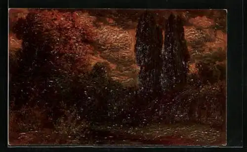 Künstler-AK Hermann Rüdisühli: Bäume in der Dämmerung