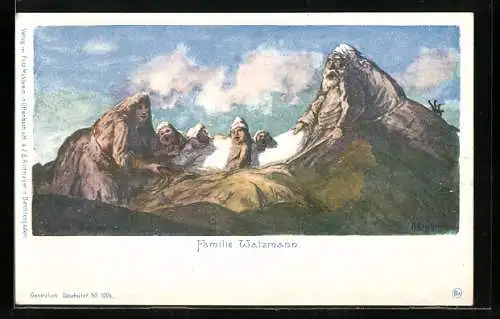 AK vermenschlichte Berge, Familie Watzmann bei Berchtesgaden, Berggesichter