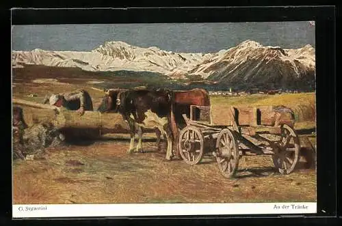 Künstler-AK Giovanni Segantini: Bauer an der Tränke