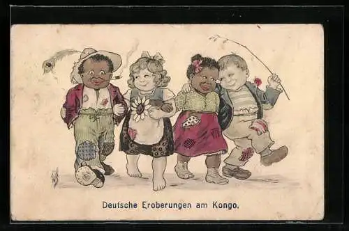 Künstler-AK W.I.: Deutsche Eroberungen am Kongo