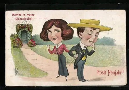 Künstler-AK W.I.: Paar mit Neujahrsgruss