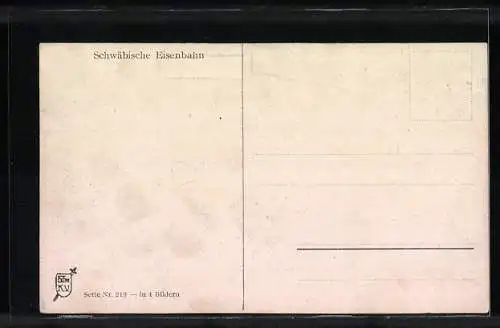 Künstler-AK Hans Boettcher: Ulm, Schwäbische Eisenbahn am Bahnhof