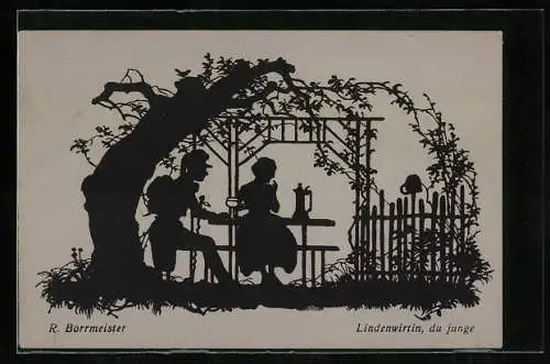 Künstler-AK R. Borrmeister: Schattenbild Besuch bei der Lindenwirtin