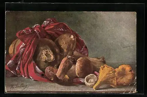 Künstler-AK M.Billing: Pilze in einem Tuch