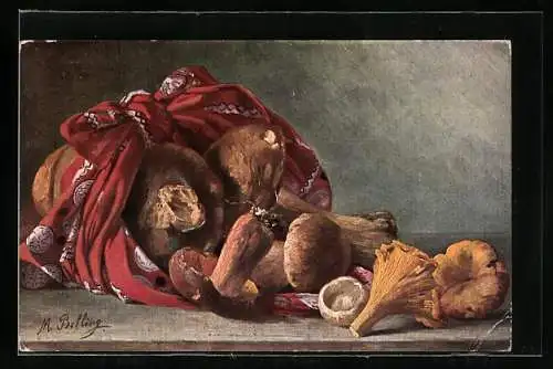 Künstler-AK M.Billing: Pilze in einem Tuch