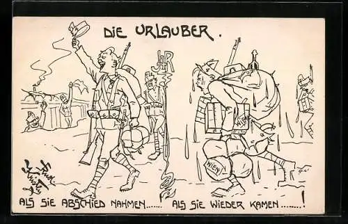 Künstler-AK Rud. Kristen: Die Urlauber, Abschied und Wiederkehr