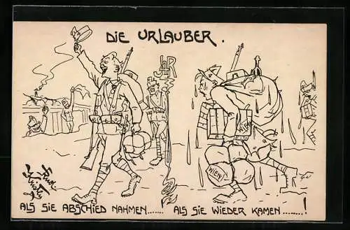 Künstler-AK Rud. Kristen: Die Urlauber, Abschied und Wiederkehr