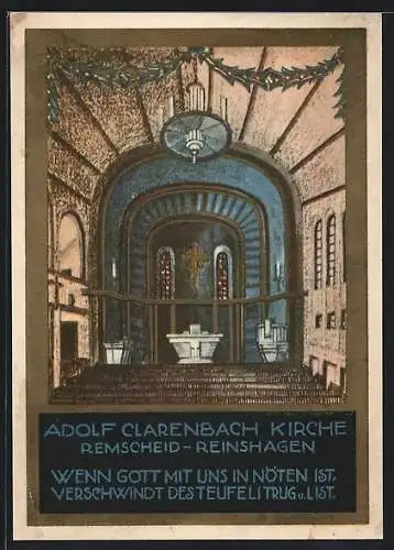 Künstler-AK Remscheid-Reinshagen, Innenansicht der Adolf Clarenbach Kirche