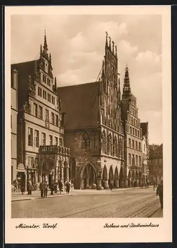 AK Münster /Westf., Rathaus und Stadtweinhaus