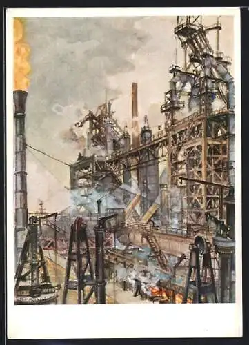 Künstler-AK Oberhausen-Rheinland, Gutehoffnungshütte Oberhausen Aktiengesellschaft, Eisenhütte II