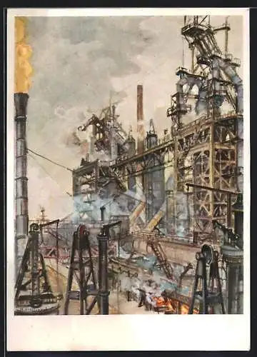 Künstler-AK Oberhausen-Rheinland, Eisenhütte II der Gutehoffnungshütte