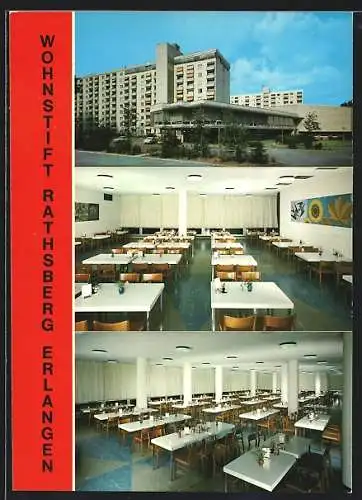 AK Erlangen, Wohnstift Rathsberg, Westansicht m. Speisesaal, Konzertsaal, Aussichts-Café