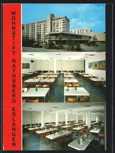 AK Erlangen, Wohnstift Rathsberg, Westansicht mit Speisesaal, Konzertsaal u. Aussichts-Café