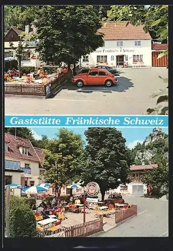 AK Tüchersfeld-Pottenstein, Gaststätte Fränkische Schweiz, Inh. Fam. Gröschel, VW Käfer