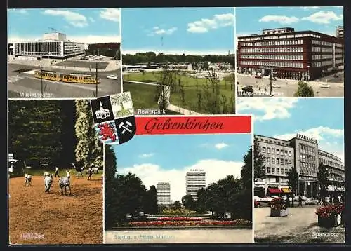 AK Gelsenkirchen, Stadtg. u. Hotel Maritim, Strassenbahm am Musiktheater, Hans-Sachs-Haus