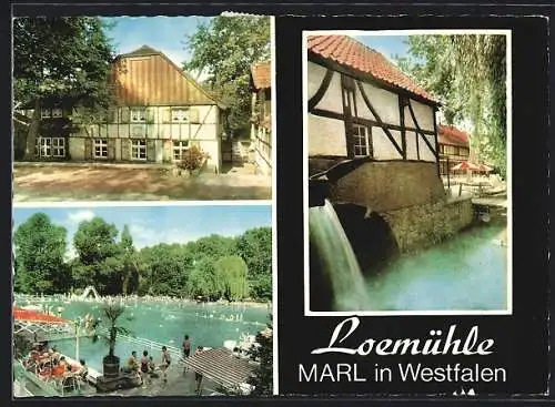 AK Marl in Westfalen, Gasthaus Loemühle mit Parkbad