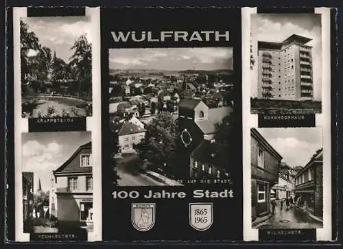 AK Wülfrath, Wilhelmstrasse, Wohnhochhaus, Heumarkstrasse, Krappsteich