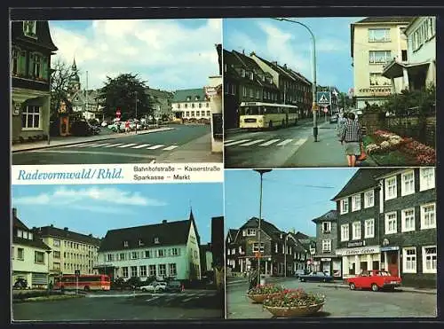 AK Radevormwald /Rhld., Bahnhofstrasse, Bus vor der Sparkasse, Kaiserstrasse, Markt