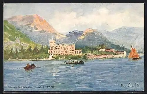 Künstler-AK Isola Lecchi /Lago di Garda, veduta generale