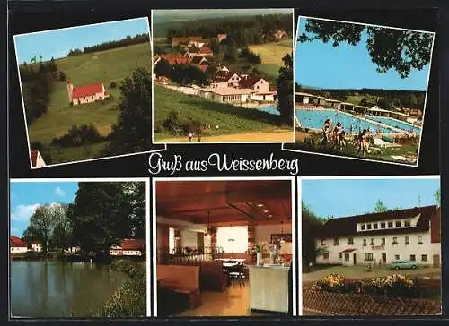 AK Weissenberg, Gasthaus Seitz, Seepartie, Freibad