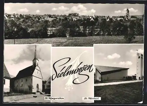 AK Sielmingen, Kirchen St. Margarethen u. St. Michael, Ortsansicht