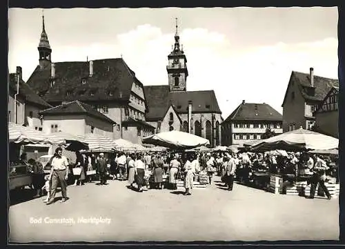 AK Bad Cannstatt, Marktplatz mit Marktbetrieb