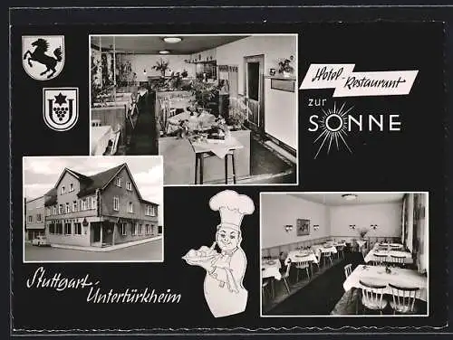 AK Stuttgart-Untertürkheim, Hotel-Restaurant zur Sonne H. Zimmermann, Augsburger Strasse 339, Wappen