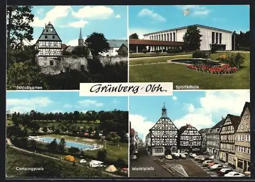 AK Grünberg /Oberhessen, Campingplatz, Sportschule, Marktplatz