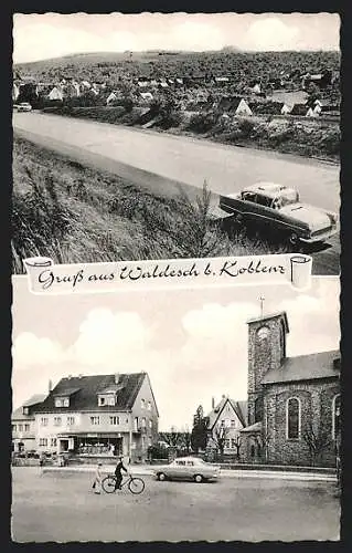 AK Waldesch b. Koblenz, Geschäft und Kirche, Ortsansicht
