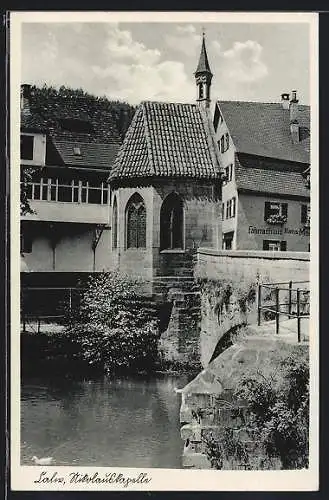 AK Calw, Nikolauskapelle, Fahrradhaus Hans Meier, Brücke über Fluss