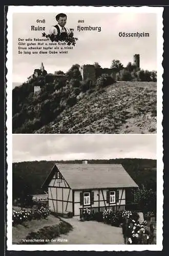 AK Gössenheim, Ruine Homburg, Weinschenke an der Ruine