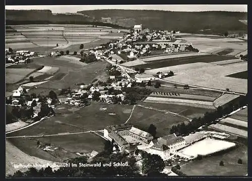 AK Fuchsmühl im Steinwald, Gesamtansicht mit Schloss vom Flugzeug aus