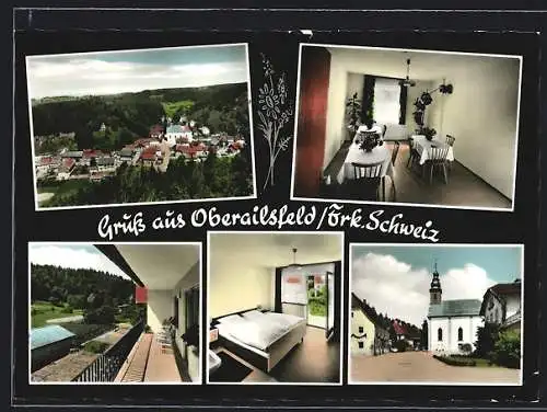AK Oberailsfeld /Frk. Schweiz, Ortsansicht mit Kirche, Pension