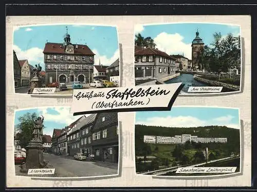 AK Staffelstein /Oberfranken, Sanatorium Lautergrund, Rathaus, Stadtturm, Marktplatz