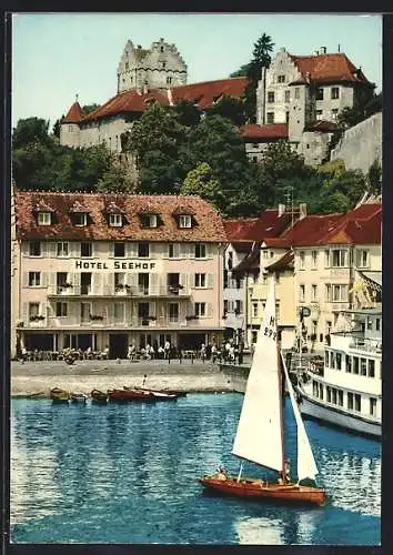 AK Meersburg am Bodensee, Hotel Seehof und Hafen mit Schloss