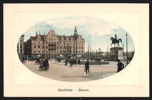 AK Stockholm, Slussen, Ortspartie mit Denkmal